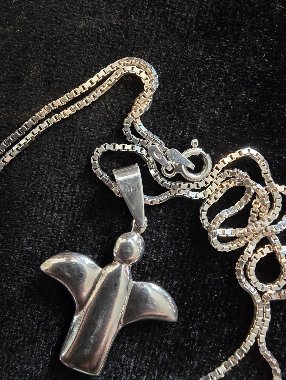 Vintage Sterling Silver 925 Angel Pendant Necklace - Silver